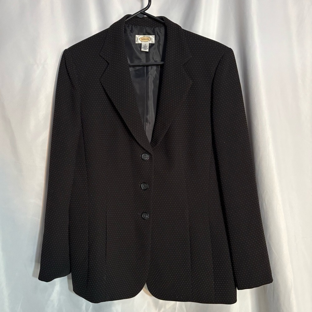TALBOTS Sz 14 Mini Polka Dot Lined Shoulder Pads Pockets Buttoned Blazer
